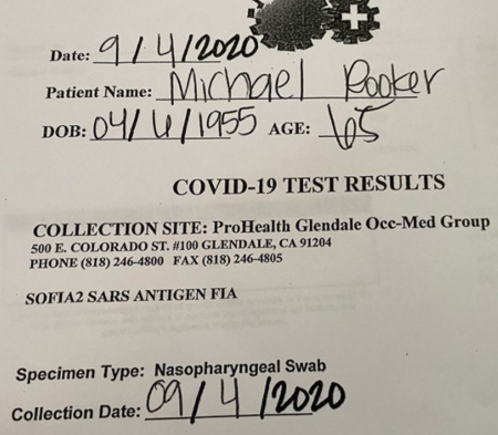   Margot Rooker's husband, Michael Rooker sharing his covid 19 test result
