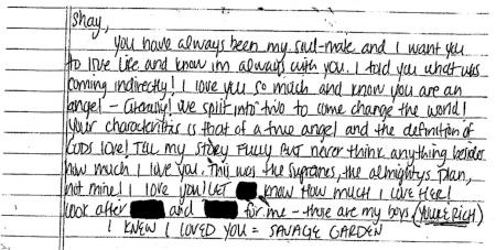   Aaron Hernández's suicide note that he dedicated to his then-fiancee Shayanna Jenkins