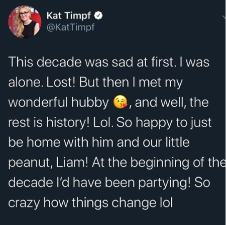   Una publicación de Kat Timpf en la que menciona a su esposo.